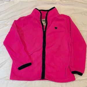 OshKosh B'gosh Girl’s Size 5 Bright Pink Fleece Jacket with Black Trim